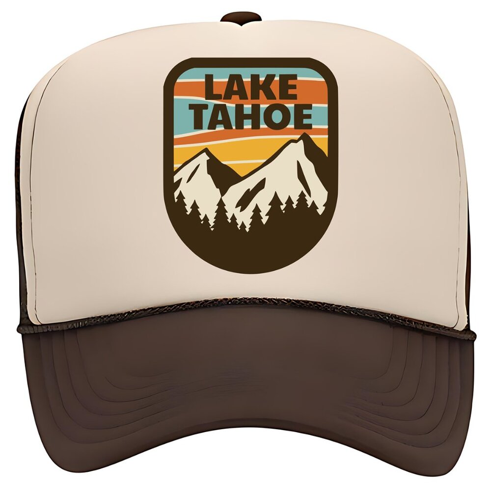 Lake Tahoe Hat Foam Trucker Mesh Snapback Cap Hat Tan & Brown